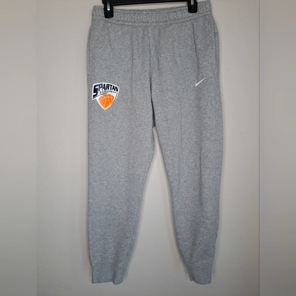 Nike Spartan Basketball Fleece Pants Mens Sz Medium Gray Jogger Sweatpants Logo - Picture 2 of 16